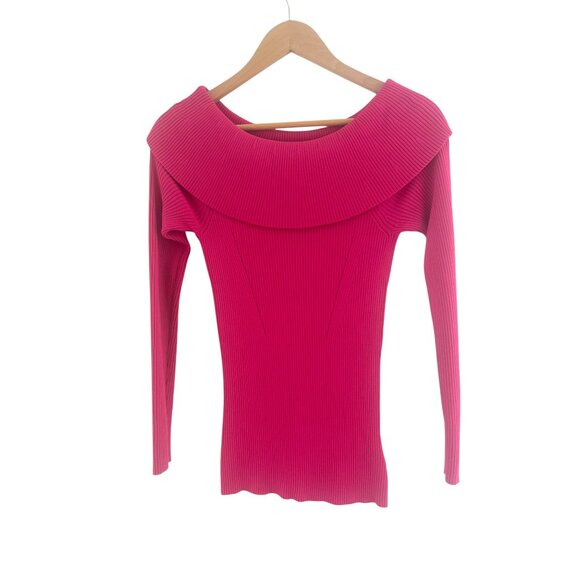 Michael Kors Ribbed Off the Shoulder Top Electric Pink Size S Knit Sweater - Picture 4 of 9